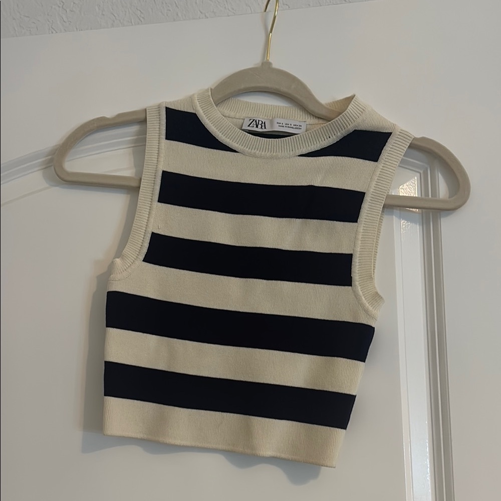 Zara Black and Cream Striped Tank Top
